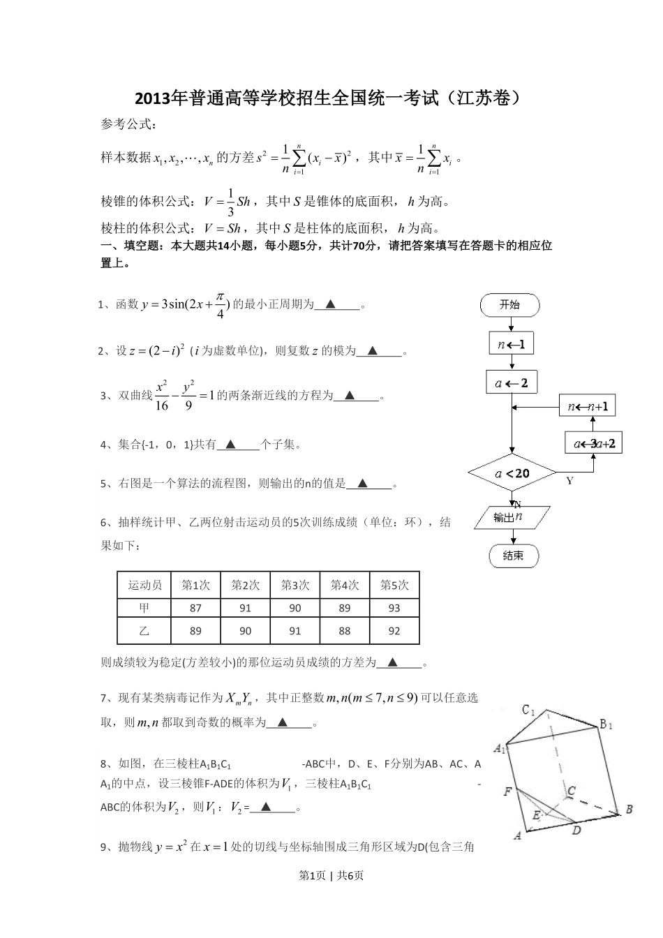 2013年高考数学试卷（江苏）（空白卷）.pdf_第1页