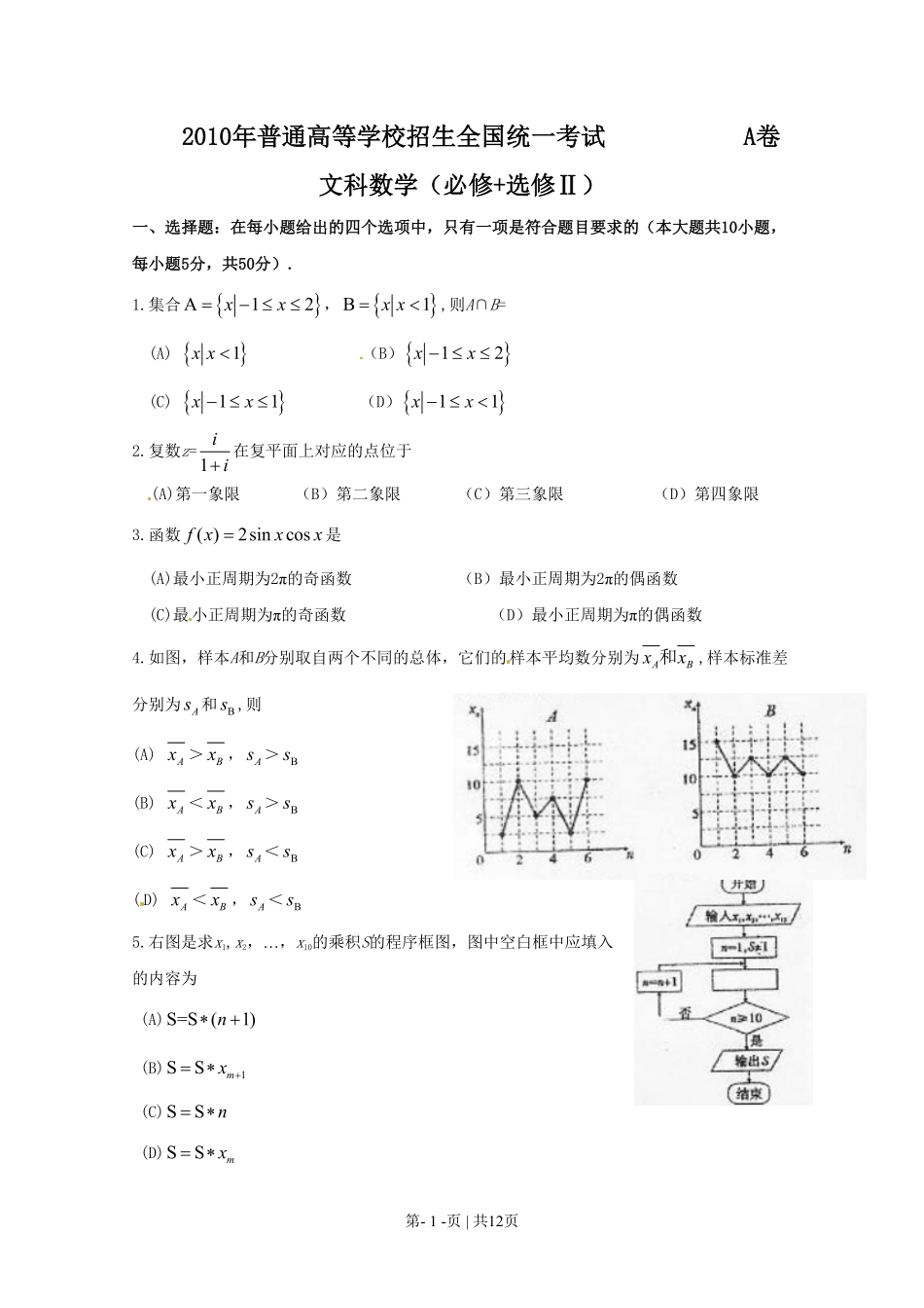 2010年高考数学试卷（文）（陕西）（解析卷）.pdf_第1页