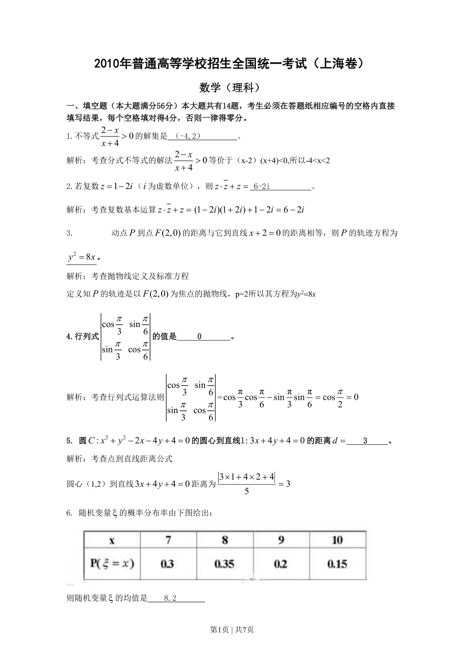 2010年高考数学试卷（理）（上海）（解析卷）.pdf_第1页