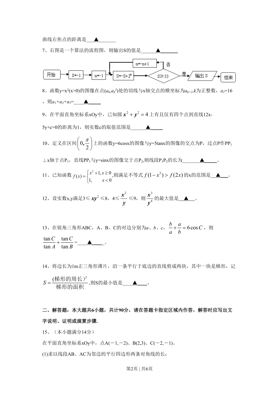 2010年高考数学试卷(江苏)(空白卷).pdf_第2页