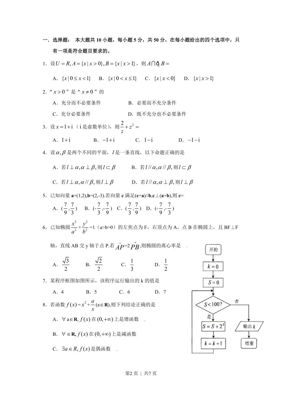 2009年高考数学试卷(文)(浙江)(空白卷).pdf_第2页