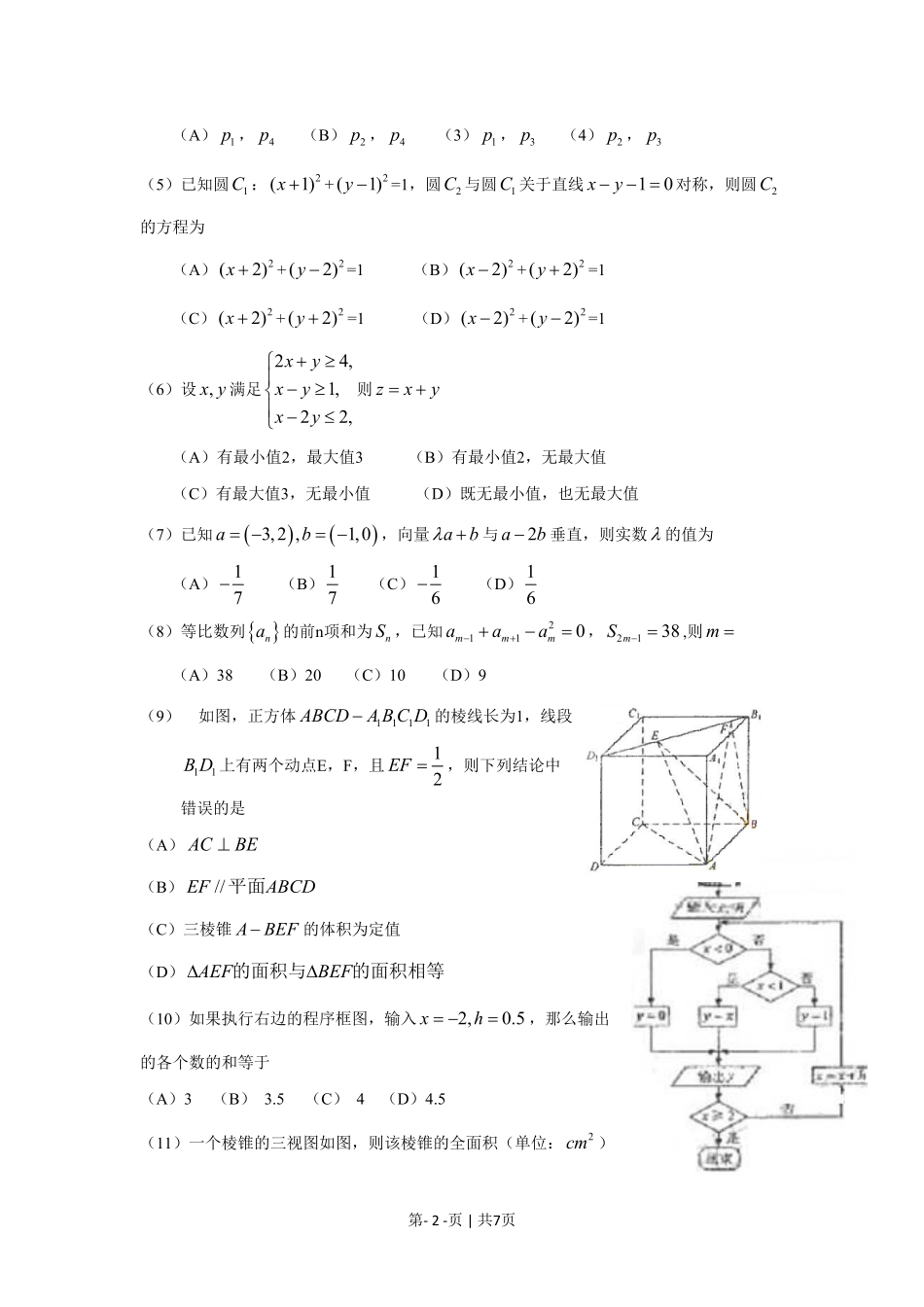 2009年高考数学试卷（文）（新课标）（海南宁夏）（空白卷）.pdf_第2页