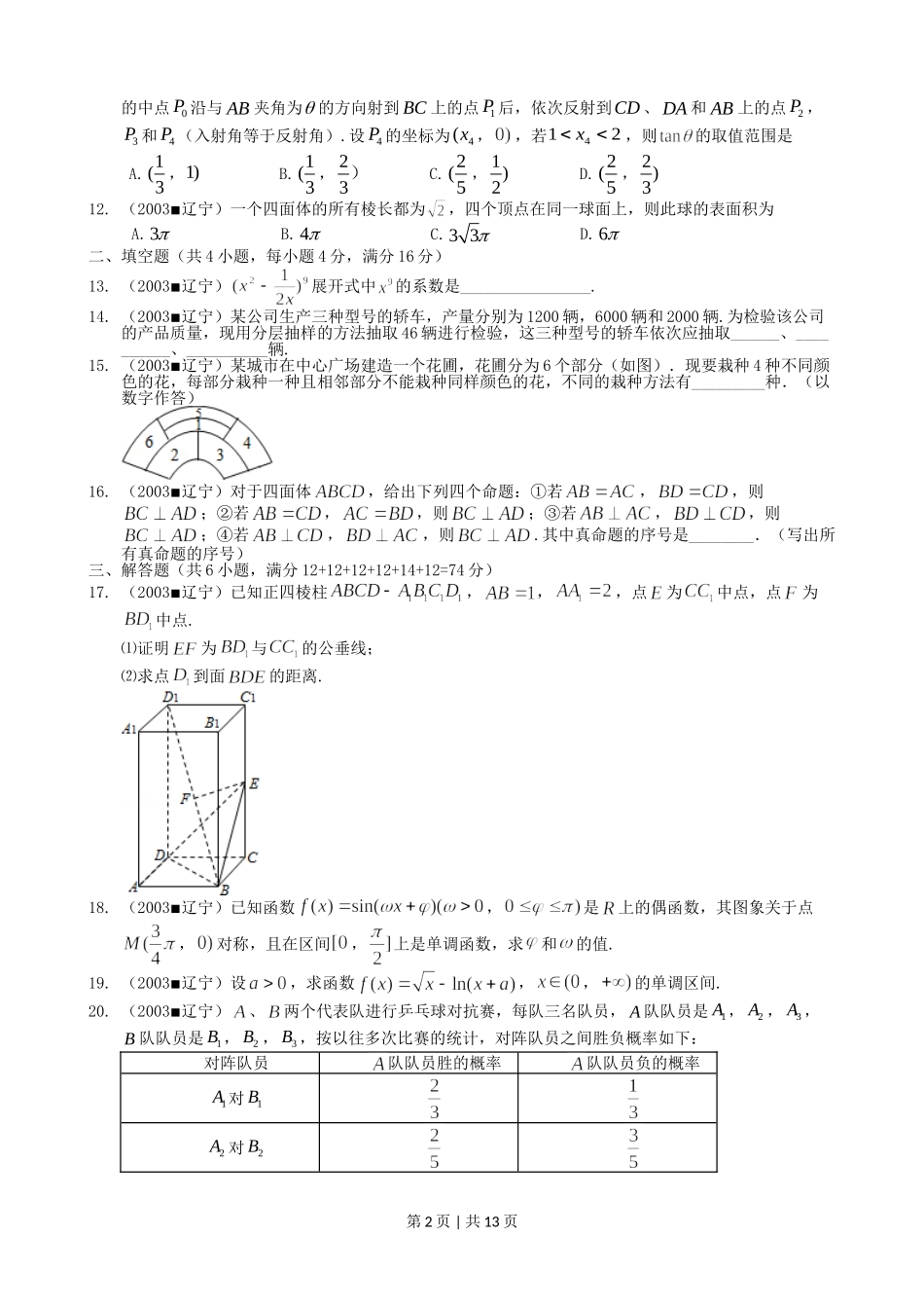 2003年辽宁高考数学真题及答案.doc_第2页