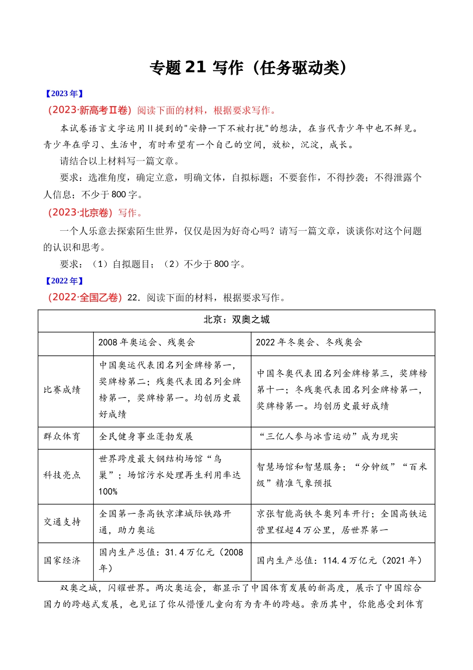 专题21 写作（任务驱动类）- 十年（2014-2023）高考语文真题分项汇编 （全国通用）（学生版）.docx_第1页