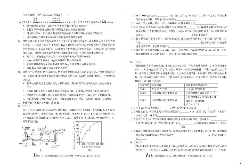 (A卷)1号卷A10联盟2026届高三12月学情检测生物学.pdf_第3页
