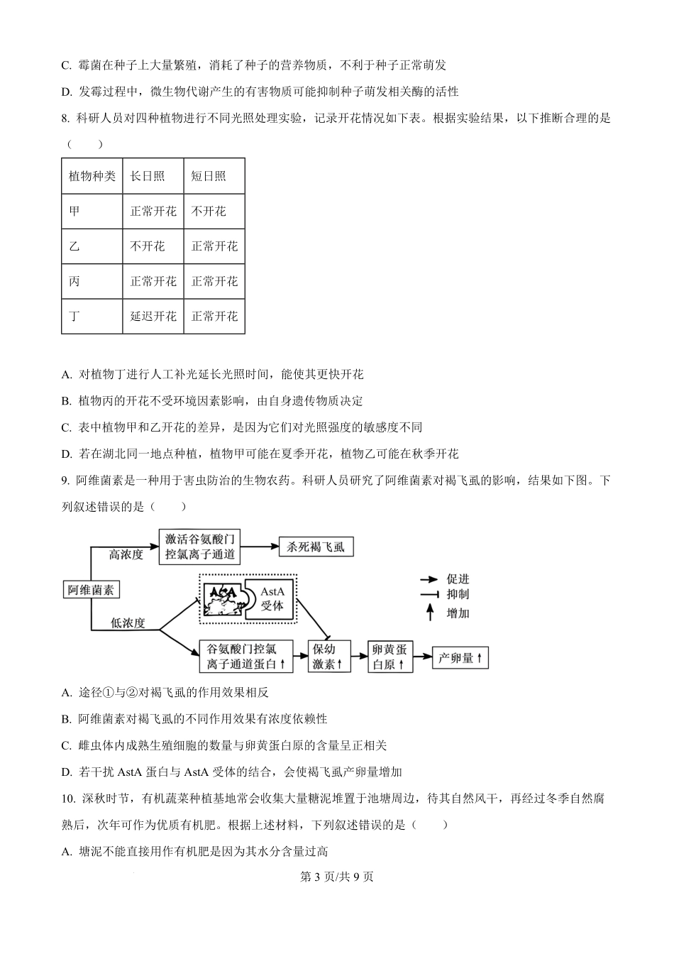 2025年高考生物试卷（湖北卷）（空白卷）.pdf_第3页