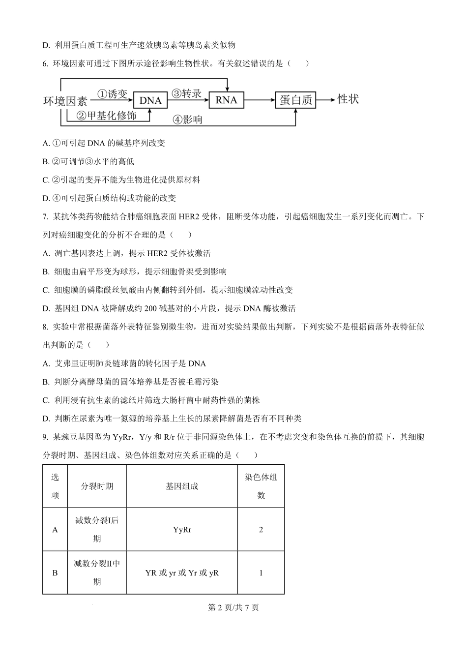 2024年高考生物试卷（天津）（空白卷）.pdf_第2页