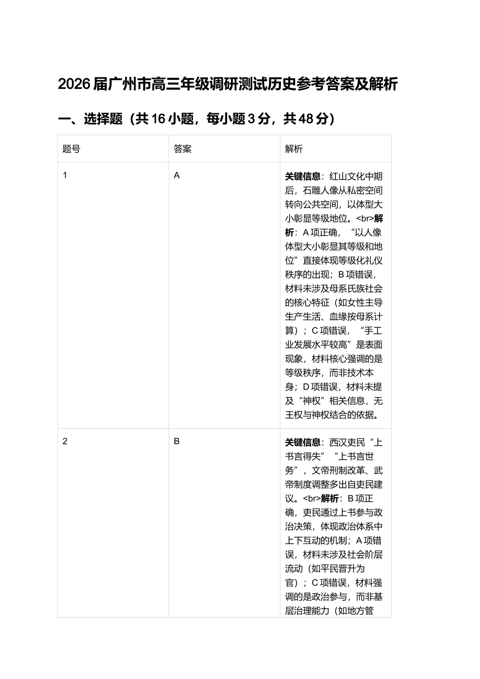 2026届广州市高三历史零模参考答案.docx_第1页