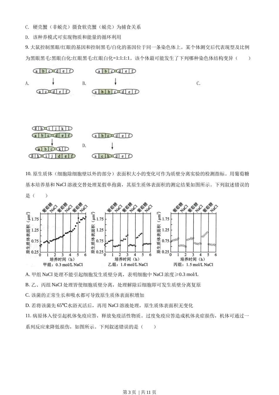 2022年高考生物试卷（湖南）（空白卷）.docx_第3页