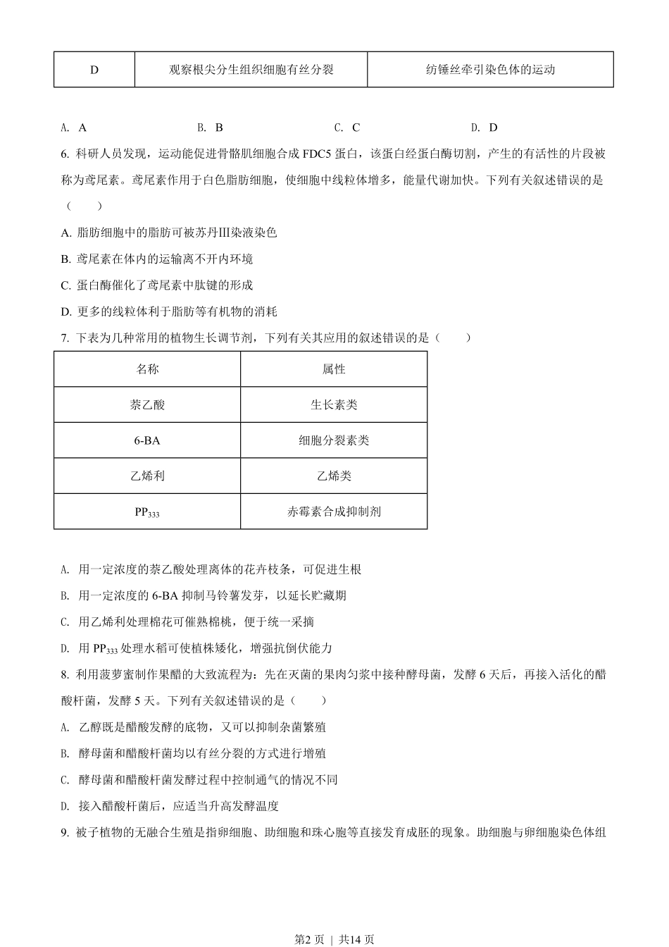 2021年高考生物试卷（辽宁）（空白卷）.pdf_第2页