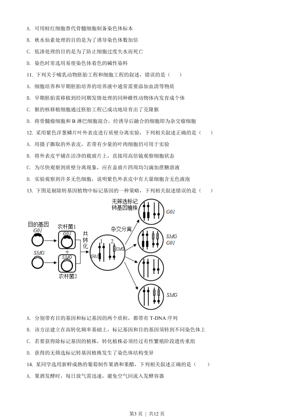 2021年高考生物试卷（江苏）（空白卷）.pdf_第3页