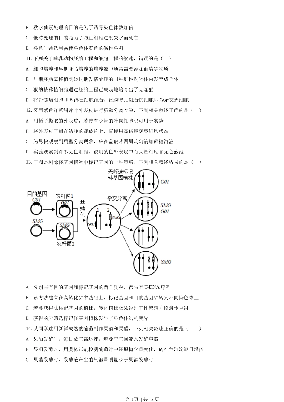 2021年高考生物试卷(江苏)(空白卷).docx_第3页