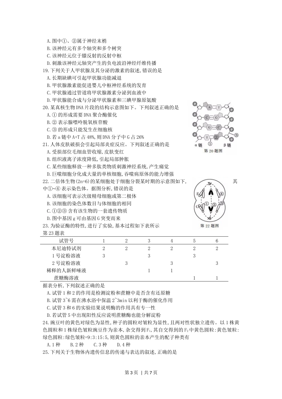 2017年高考生物试卷（浙江）（11月）（空白卷）.docx_第3页