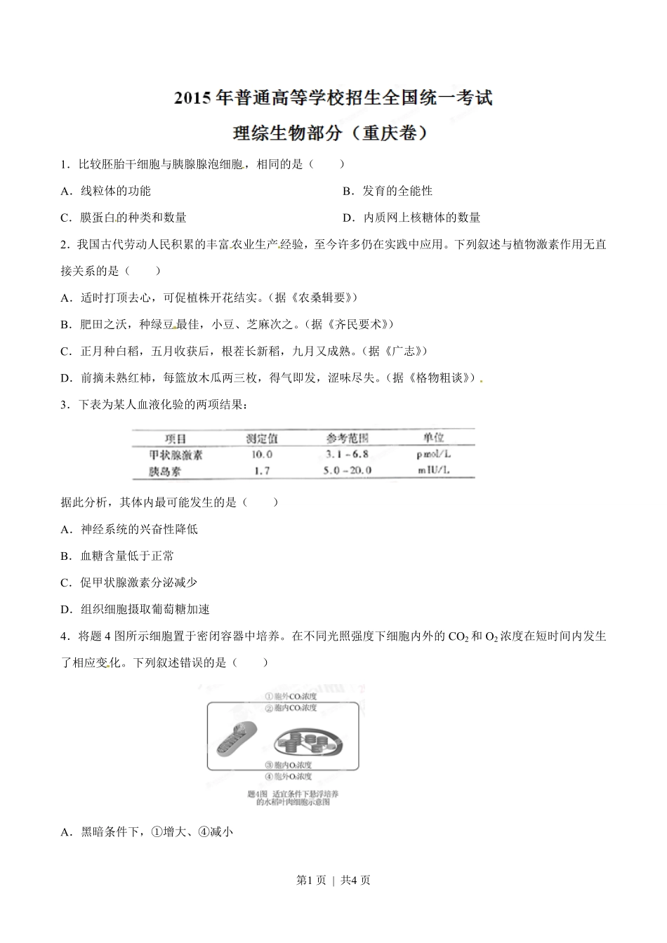 2015年高考生物试卷(重庆)(空白卷).pdf_第1页