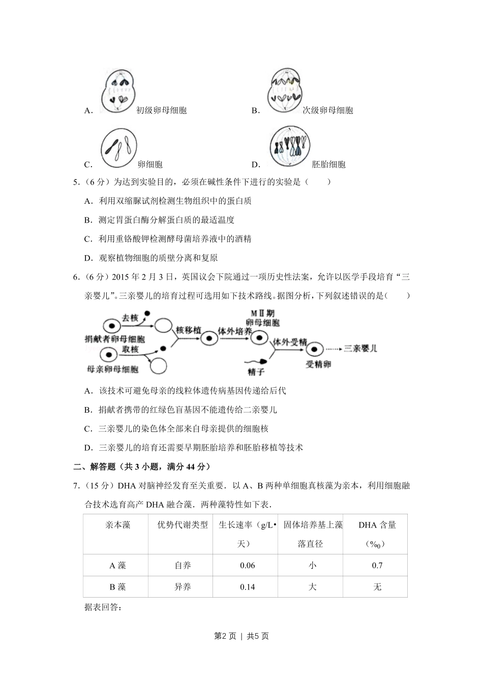 2015年高考生物试卷（天津）（空白卷）.pdf_第2页
