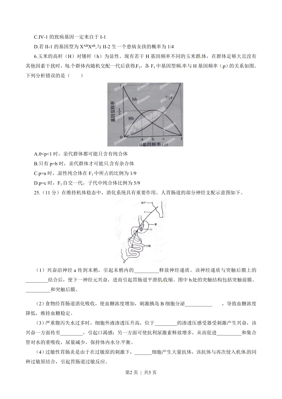 2015年高考生物试卷(山东)(空白卷).pdf_第2页