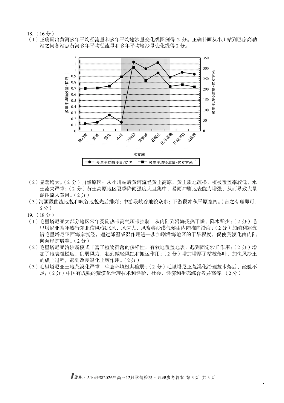 地理试卷(A卷)答案安徽省1号卷A10联盟2026届高三12月学情检测(12.23-12.24).pdf_第3页