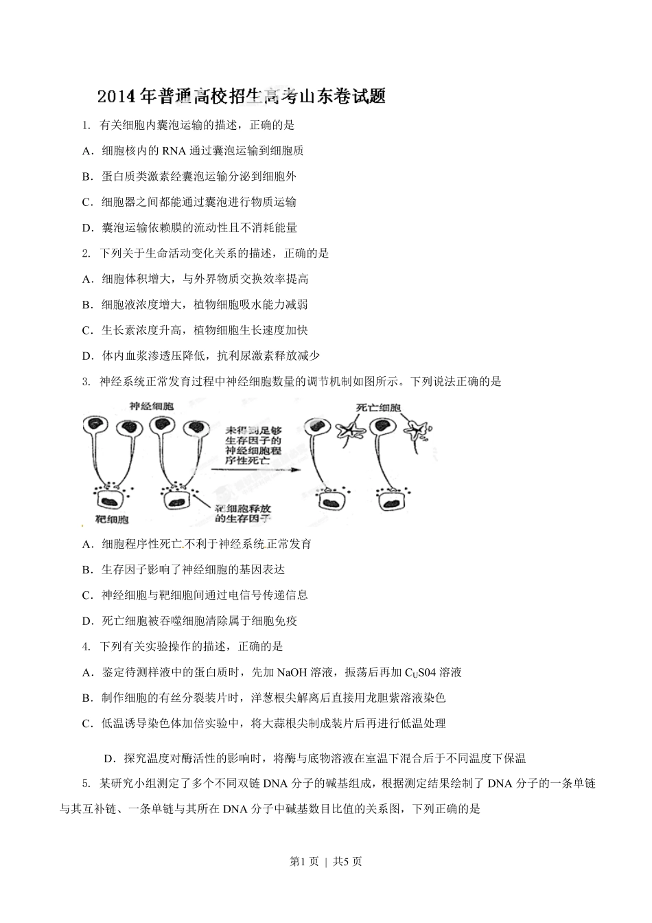 2014年高考生物试卷（山东）（空白卷）.pdf_第1页