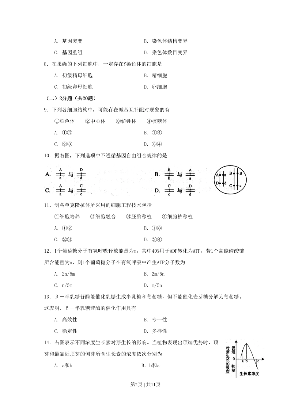 2008年高考生物试卷（上海）（空白卷）.pdf_第2页