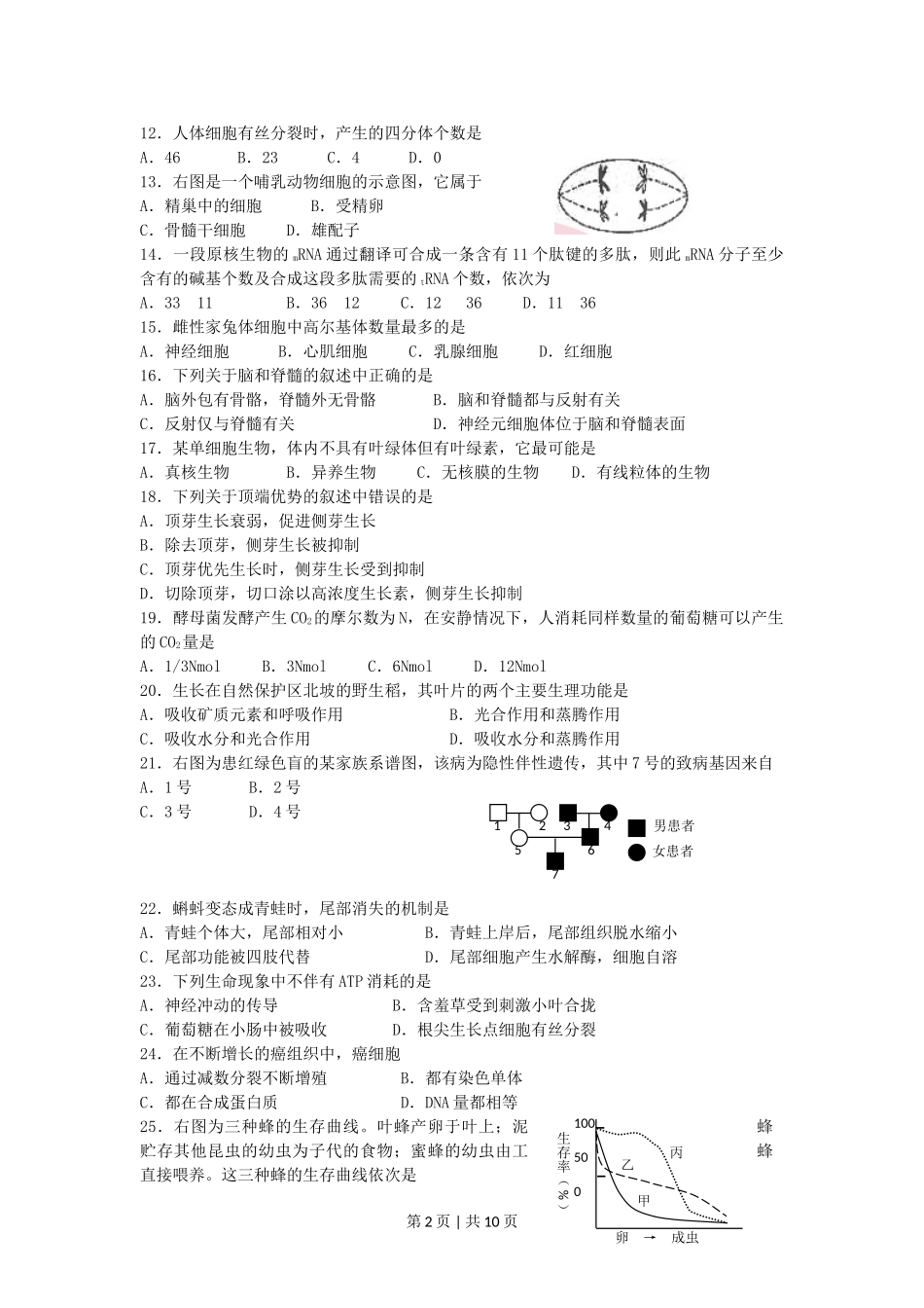 2005年上海高考生物真题及答案.doc_第2页