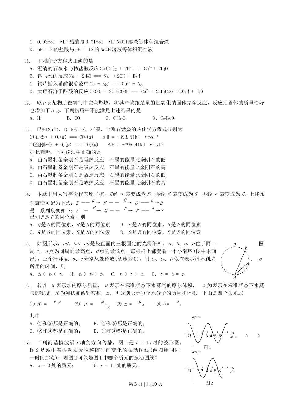 2004年福建高考理科综合真题及答案.doc_第3页