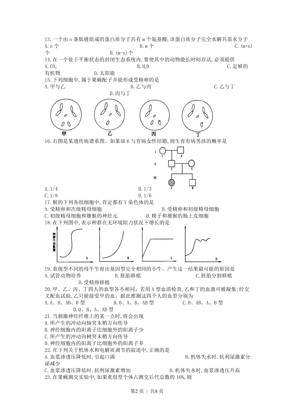 1998年黑龙江高考生物真题.pdf_第2页