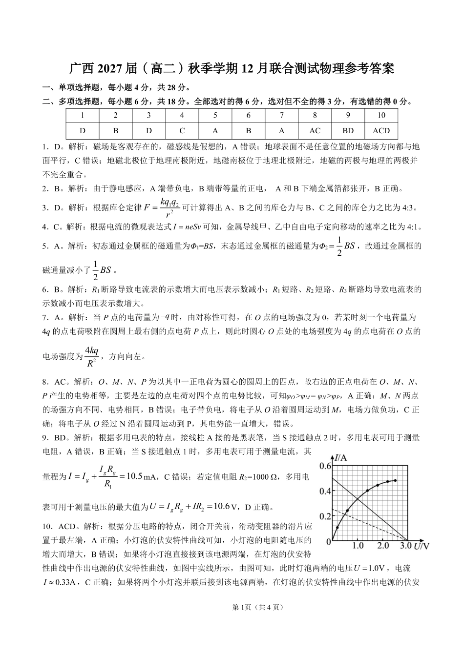 物理试卷答案广西壮族自治区邕衡教育名校联盟广西2027届(高二)秋季学期12月联合测试(12.22-12.23).pdf_第1页