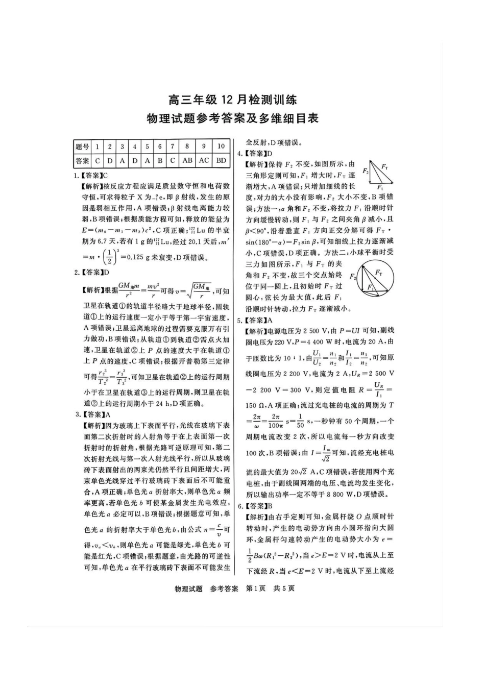 物理试题卷答案全国八大百强校2026届高三年级第一次学业质量评价联考暨12月检测训练(T8联考)(12.24-12.25).pdf_第1页
