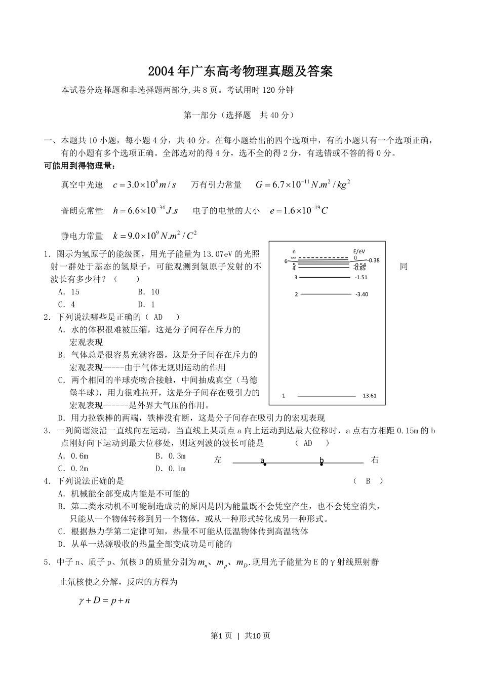2004年广东高考物理真题及答案.pdf_第1页
