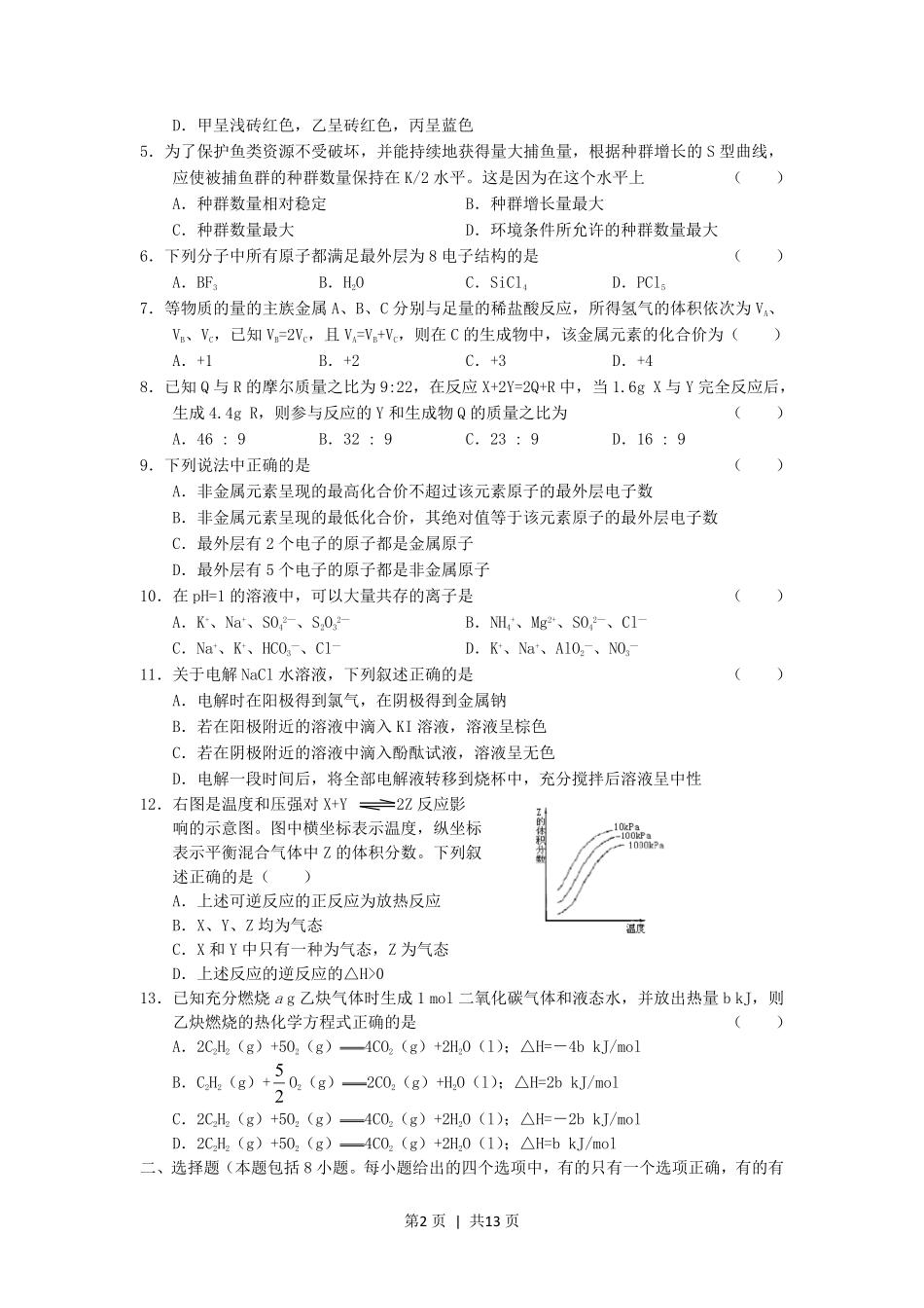 2005年湖南高考理科综合真题及答案.pdf_第2页