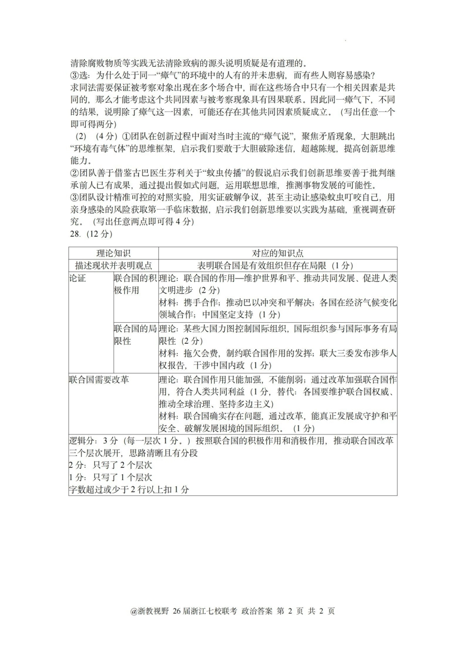 政治试题卷答案浙江省七校联考暨2026年1月浙江省普通高校招生选考科目模拟卷(12.22-12.24).pdf_第2页