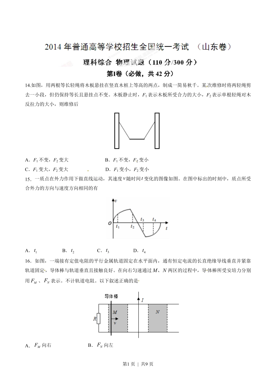 2014年高考物理试卷（山东）（空白卷）.pdf_第1页
