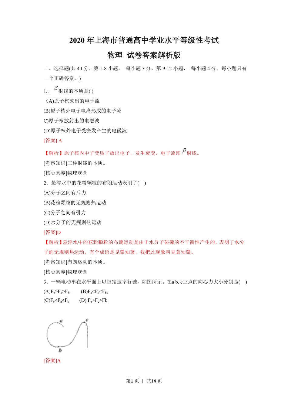 2020年高考物理试卷（上海）（解析卷）.pdf_第1页