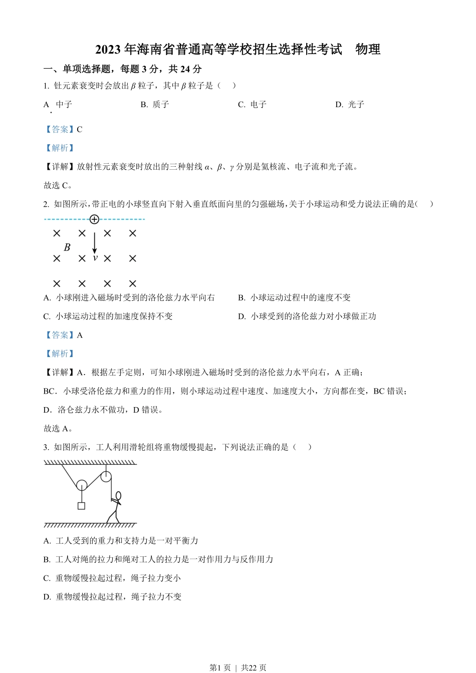2023年高考物理试卷（海南）（解析卷）.pdf_第1页