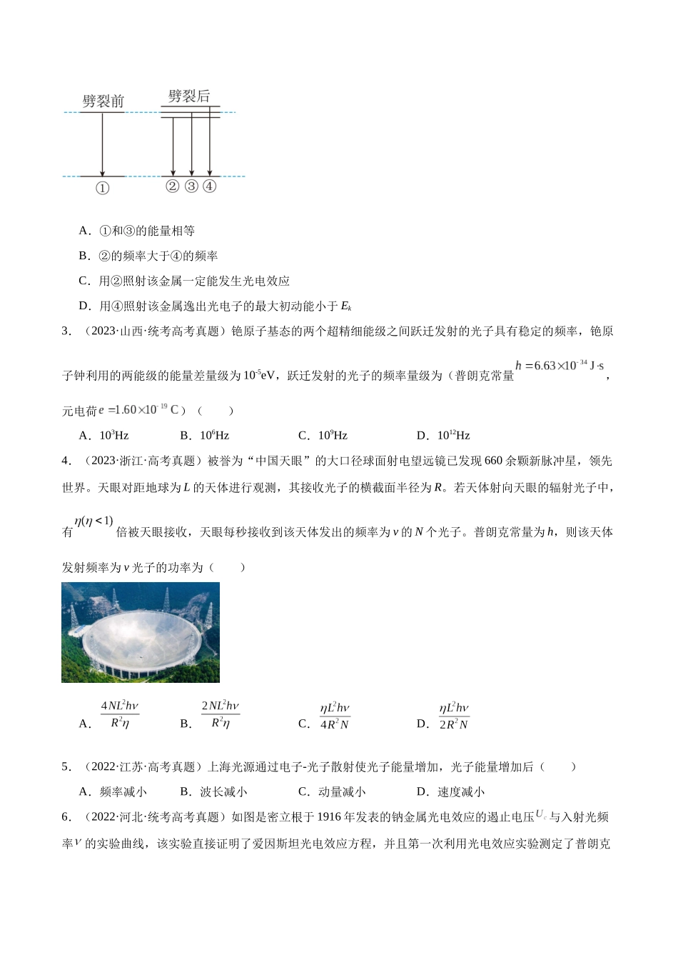 专题66 光电效应（原卷版）-十年（2014-2023）高考物理真题分项汇编（全国通用）.docx_第2页