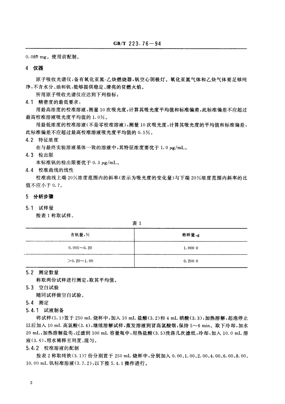 GB／T 223.76-1994 钢铁及合金化学分析方法 火焰原子吸收光谱法测定钒量.pdf_第3页