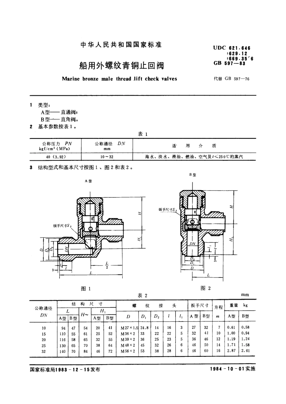 GB／T 597-1983 船用外螺纹青铜止回阀.pdf_第2页