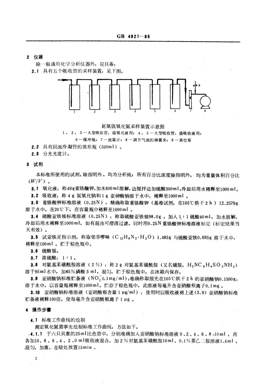 GB／T 4921-1985 工业废气 耗氧值和氧化氮的测定 重铬酸钾氧化、萘乙二胺比色法.pdf_第3页