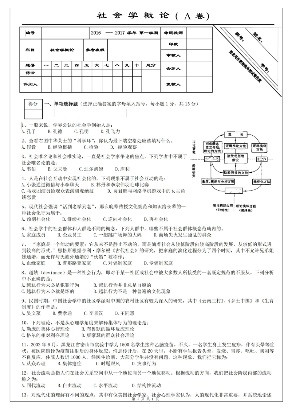 社会学概论期末试题A卷及参考答案.pdf_第1页