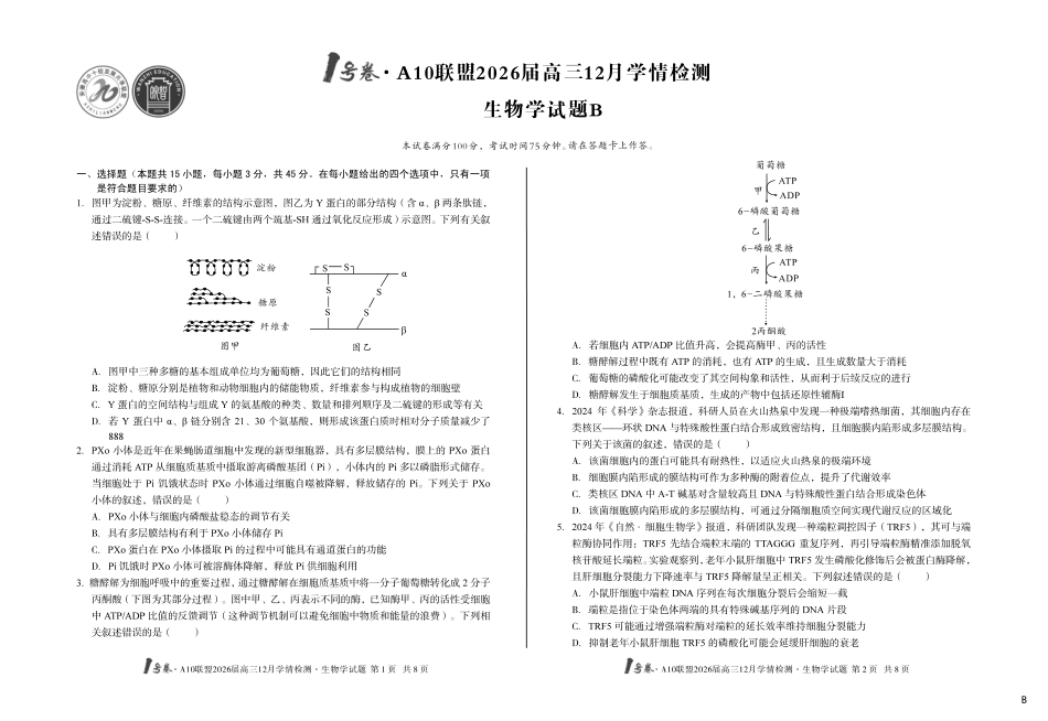 （B卷）1号卷A10联盟2026届高三12月学情检测生物学b.pdf_第1页