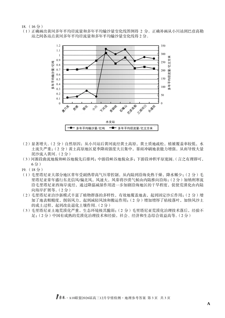地理试卷(A卷)答案安徽省1号卷A10联盟2026届高三12月学情检测(12.23-12.24).pdf_第3页