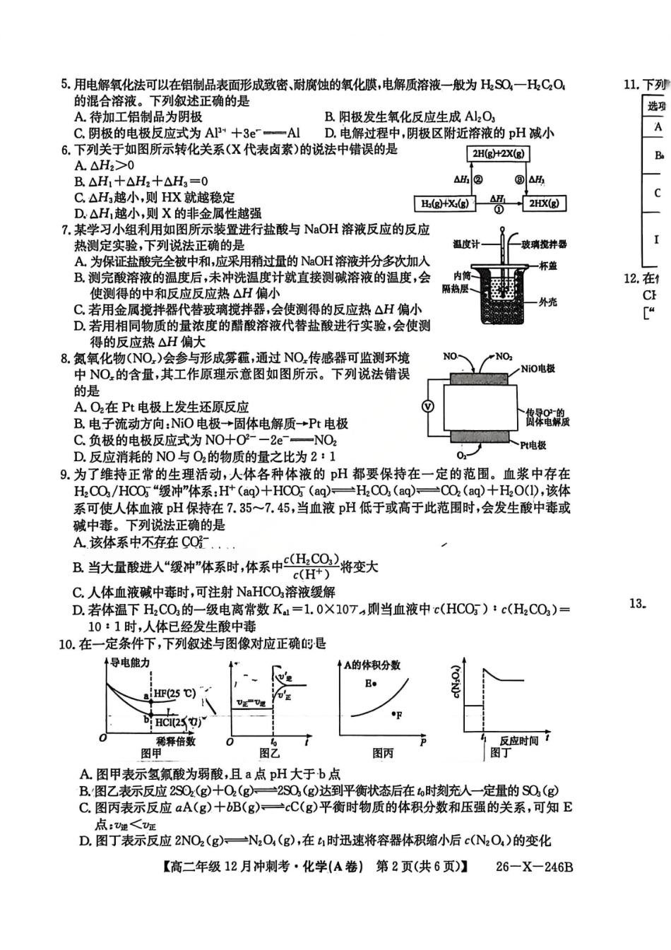化学试卷(A卷)山西省吕梁市三晋卓越联盟20225-2026学年高二12月冲刺卷(26-X-246B)(12.22-12.23).pdf_第2页