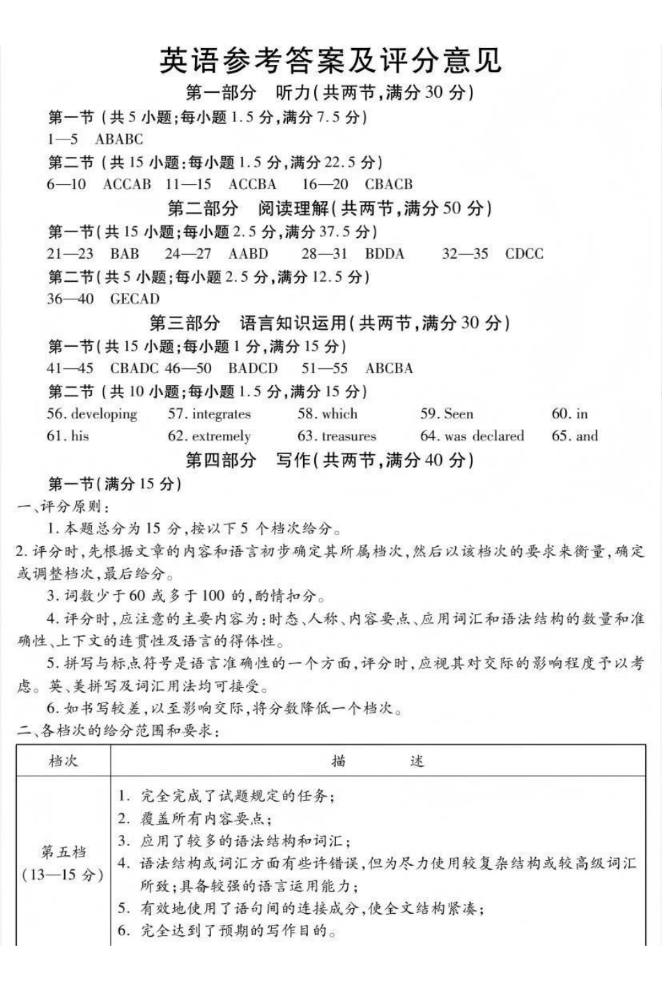内江市高中2026届第一次模拟考试题英语答案.pdf_第1页