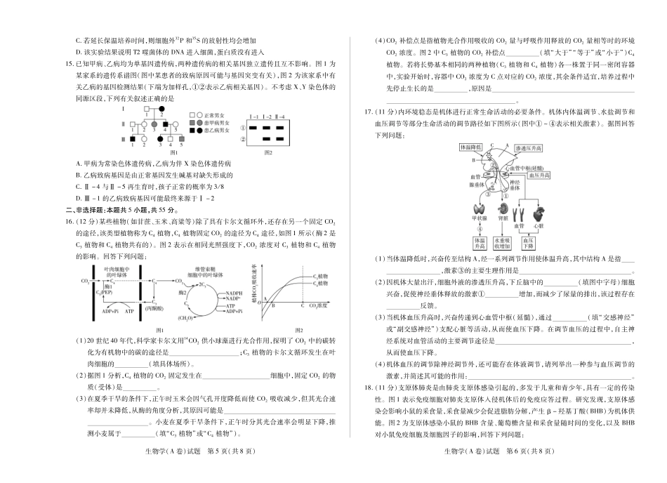生物试卷(A卷)安徽省部分学校（合肥六中）暨TY大联考2025-2026学年高三上学期12月阶段性检测(12.17-12.18).pdf_第3页