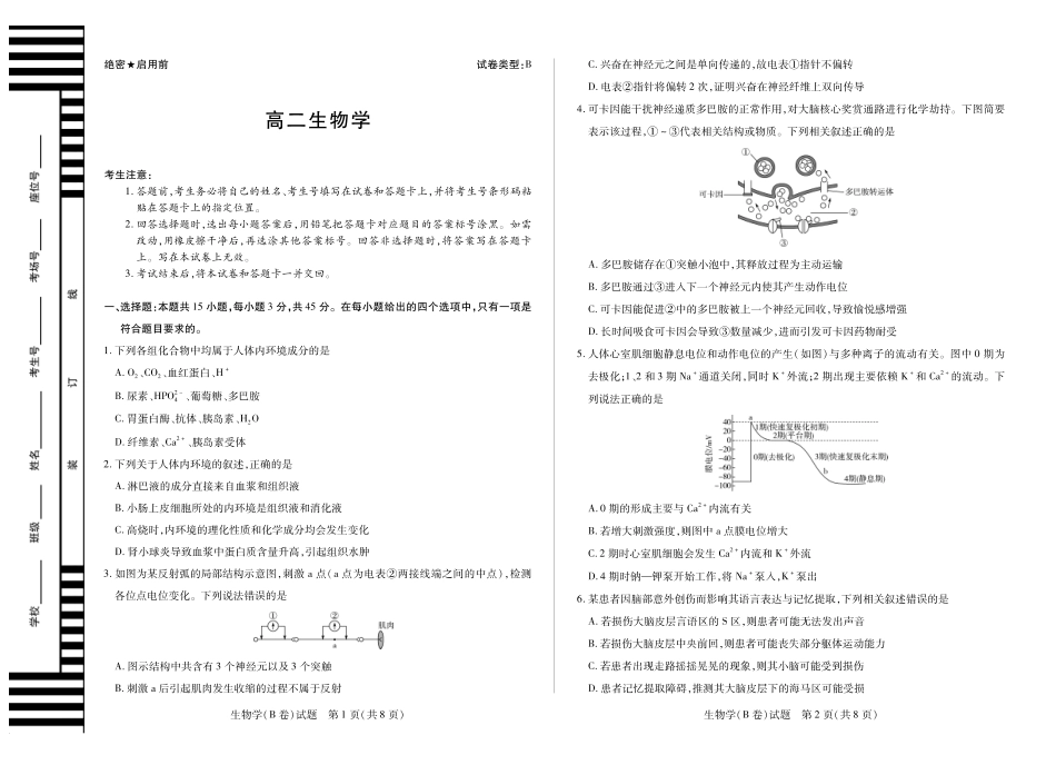 生物试卷(B卷)安徽省部分学校（合肥六中）T-Y大联考2025-2026学年高二上学期12月联考（12.18-12.19）.pdf_第1页