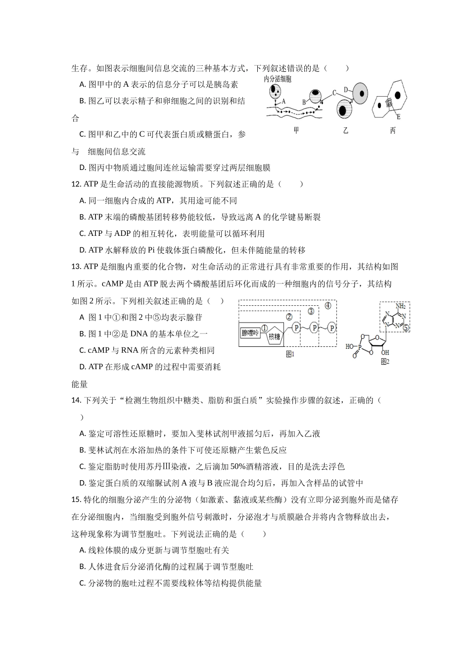 四川省眉山市彭山区第一中学2025-2026学年高一上学期12月月考生物试题（含答案）.docx_第3页