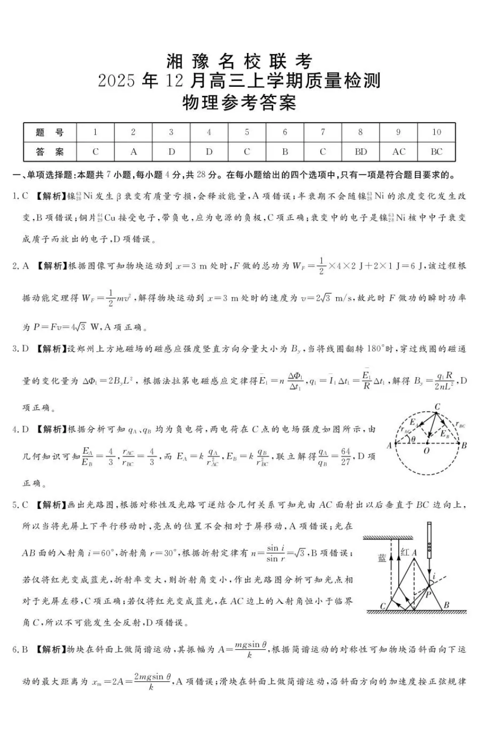 物理河南省湘豫名校联考2025年12月高三年级上学期12月质量检测(12.24-12.25).pdf_第1页