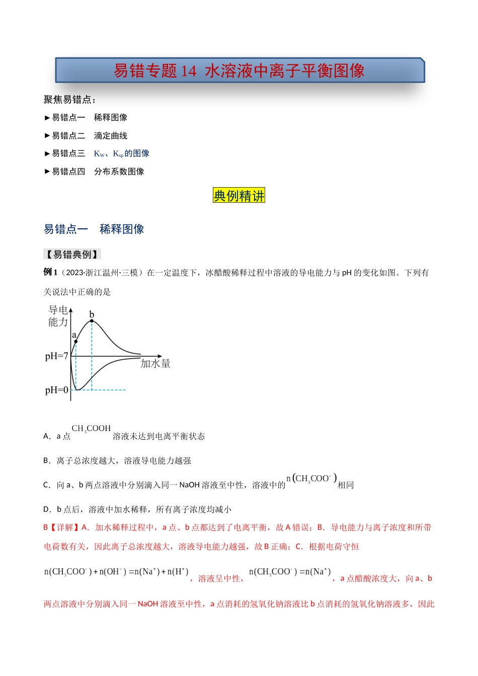 易错专题14水溶液中离子平衡图像（解析版）.docx_第1页