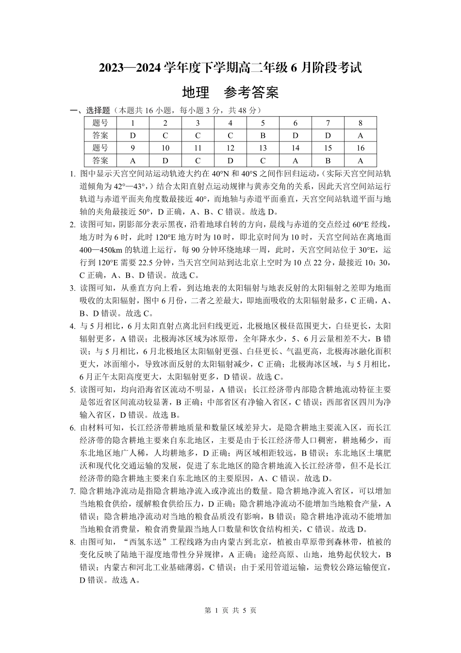 (沈阳)2023—2024学年度下学期高二年级6月阶段考试-地理-参考答案.pdf_第1页