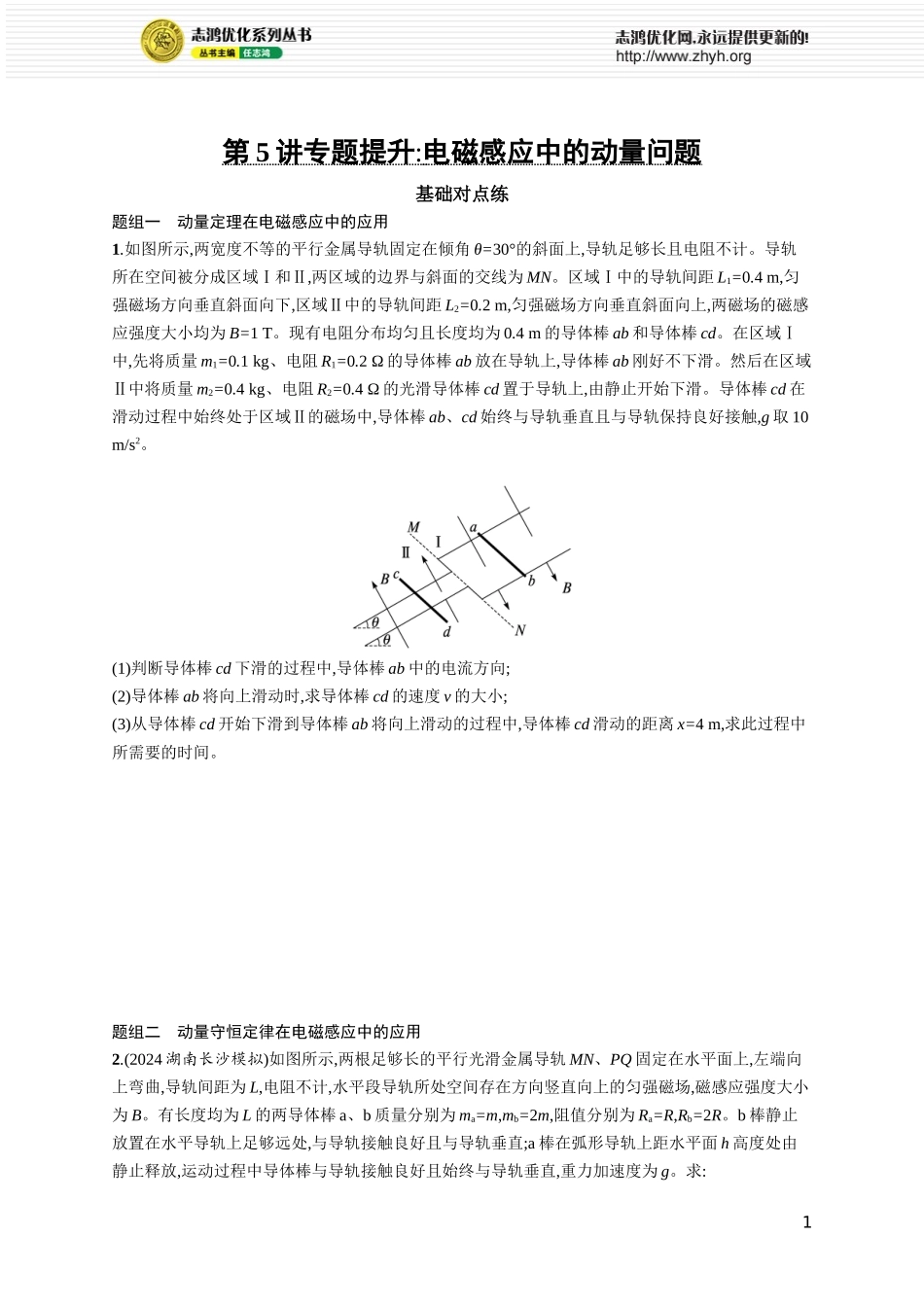 第5讲　专题提升 电磁感应中的动量问题.docx_第1页
